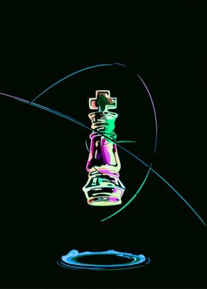 Neon Chess King Abstract Art Print - Premium Wooden Framed Poster. Ready to Hang.