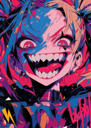 Crazy Jester: Vibrant Anime Art Print - Premium Wooden Framed Poster. Ready to Hang.