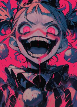 Crazy Jester: A Darkly Beautiful Anime Art Print - Premium Wooden Framed Poster. Ready to Hang.