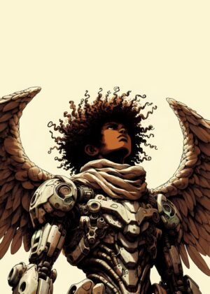 Afrofuturism Mecha Angel: Limited Edition Art Print - Premium Wooden Framed Poster. Ready to Hang.