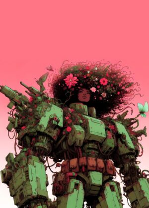 Afrofuturism Mecha Warrior Art Print - Premium Wooden Framed Poster. Ready to Hang.