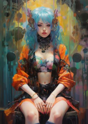 Punk Girl No. 3: Vibrant Cyberpunk Art Print - Premium Wooden Framed Poster. Ready to Hang.