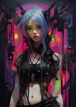 Punk Girl No8: Cyberpunk Art Print - Premium Wooden Framed Poster. Ready to Hang.