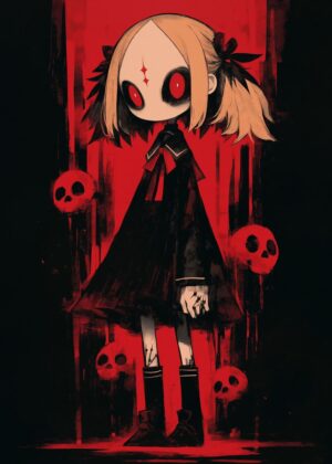 Crimson Child: A Horror Manga Art Print - Premium Wooden Framed Poster. Ready to Hang.