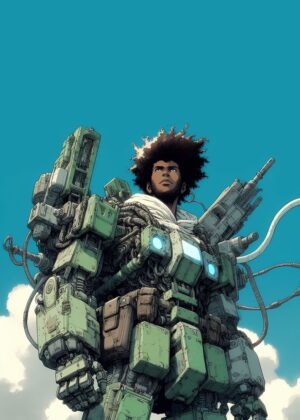 Young Mech Soldier: A Futuristic Vision - Premium Wooden Framed Poster. Ready to Hang.