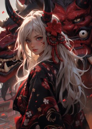 Anime Demon Elf Girl Art Print - Premium Wooden Framed Poster. Ready to Hang.