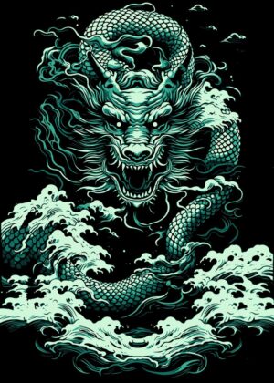 Shenron Anime Dragon Artwork: Mystical Aquatic Power - Premium Wooden Framed Poster. Ready to Hang.