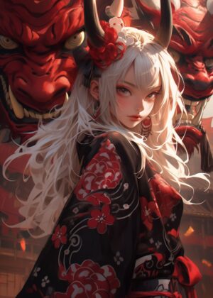 Anime Samurai Elf: A Digital Painting of Mystical Beauty - Premium Wooden Framed Poster. Ready to Hang.