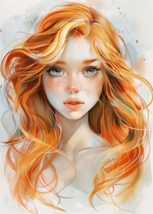 Golden-Haired Anime Girl: A Breathtaking Digital Artwork - Premium Wooden Framed Poster. Ready to Hang.