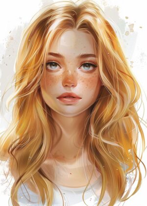 Golden-Haired Anime Girl Art Print - Premium Wooden Framed Poster. Ready to Hang.