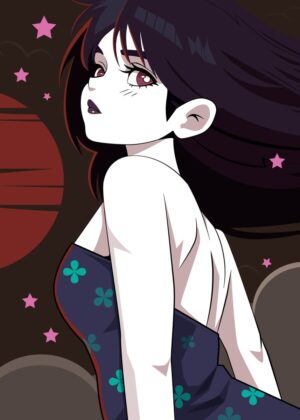 Anime Beautiful Girl: Dark Hair, Stunning Eyes - Premium Wooden Framed Poster. Ready to Hang.