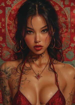 Stunning Asian Woman Art Print - Premium Wooden Framed Poster. Ready to Hang.
