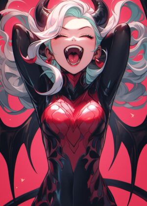 Insane Anime Girl: Devilish Delight - Premium Wooden Framed Poster. Ready to Hang.