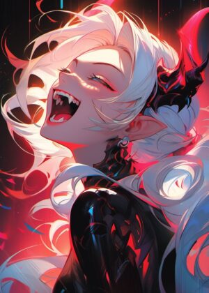 Insane Anime Girl: Fierce Fantasy Art Print - Premium Wooden Framed Poster. Ready to Hang.