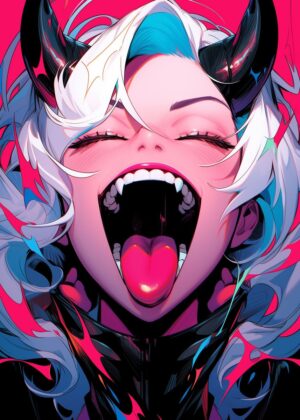 Ahegao Anime Girl Art Print - Premium Wooden Framed Poster. Ready to Hang.
