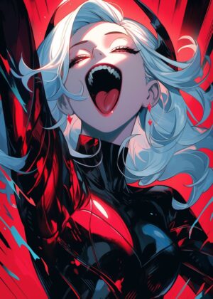 Ahegao Anime Girl: Vibrant Digital Art Print - Premium Wooden Framed Poster. Ready to Hang.