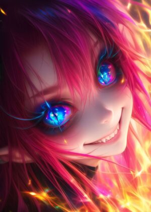 Vibrant Anime Girl with Mystical Eyes - Premium Wooden Framed Poster. Ready to Hang.