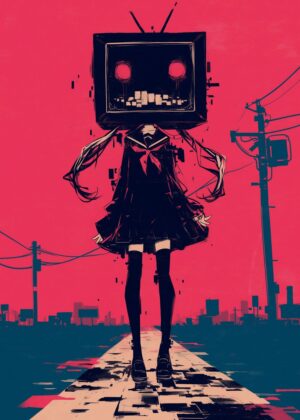 Abnormal TV Head: Digital Art Print - Premium Wooden Framed Poster. Ready to Hang.