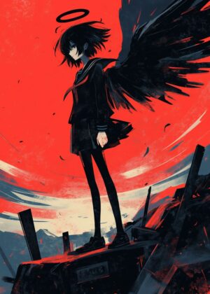 Fallen Angel: Dark Fantasy Art Print - Premium Wooden Framed Poster. Ready to Hang.