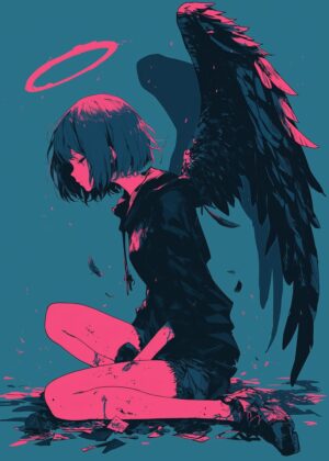 Fallen Angel: A Digital Art Print - Premium Wooden Framed Poster. Ready to Hang.