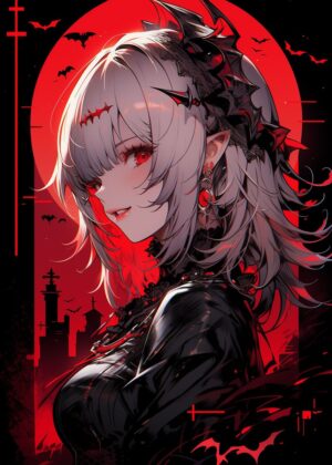 Cute Halloween Anime Girl Art Print - Premium Wooden Framed Poster. Ready to Hang.