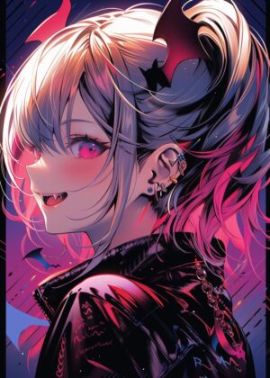 Cute Halloween Anime Girl Art Print - Premium Wooden Framed Poster. Ready to Hang.