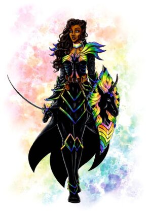 Rainbow Knight: A Fantasy Art Print - Premium Wooden Framed Poster. Ready to Hang.