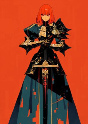 Crimson Knight: A Fierce Warrior Artwork - Premium Wooden Framed Poster. Ready to Hang.