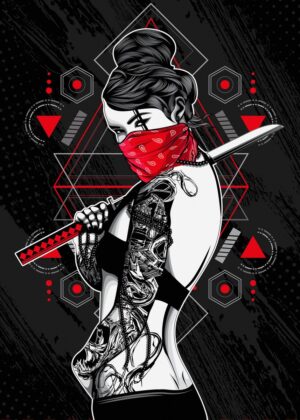 Warrior Girl: A Striking Artwork of Strength and Grace - Premium Wooden Framed Poster. Ready to Hang.