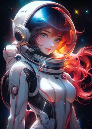 Anime Space Girl: A Journey Beyond the Stars - Premium Wooden Framed Poster. Ready to Hang.