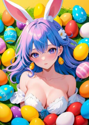 Easter Anime Magic: A Vibrant Springtime Illustration - Premium Wooden Framed Poster. Ready to Hang.