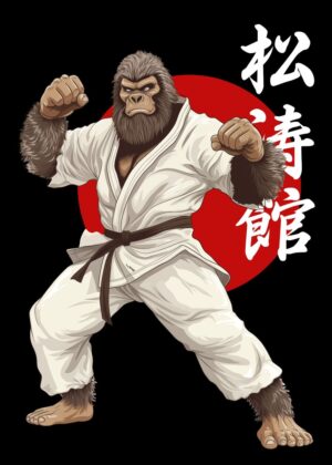 Bigfoot Karateka: Anime-Style Martial Arts Artwork - Premium Wooden Framed Poster. Ready to Hang.