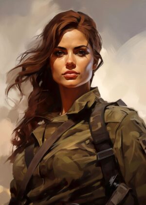 Strong Female Soldier: Digital Painting - Premium Wooden Framed Poster. Ready to Hang.