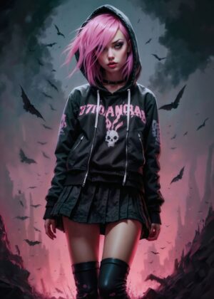 Gothic Teen Girl Artwork: Dark Fantasy Illustration - Premium Wooden Framed Poster. Ready to Hang.