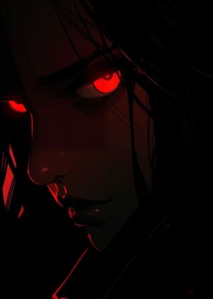 Crimson Gaze: A Glimpse into the Soul - Premium Wooden Framed Poster. Ready to Hang.