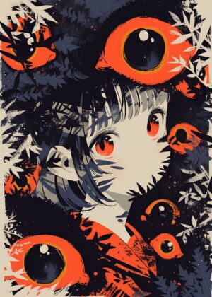 Abnormal Core: Anime Girl Surrounded by Eyes - Premium Wooden Framed Poster. Ready to Hang.