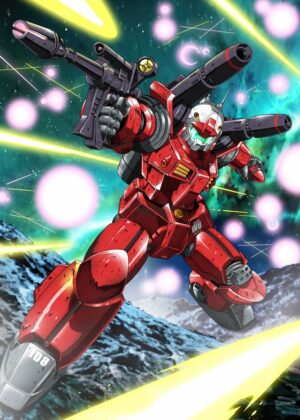 Dynamic Mecha Artwork: RX-77-2 Guncannon in Space - Premium Wooden Framed Poster. Ready to Hang.