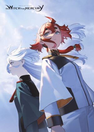 Suletta and Miorine: Mobile Suit Gundam: The Witch from Mercury Anime Art - Premium Wooden Framed Poster. Ready to Hang.