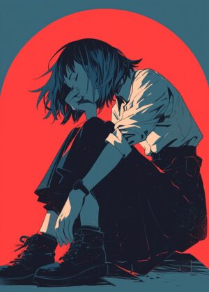 Melancholy Anime Girl Art Print:  Abnormal Core - Premium Wooden Framed Poster. Ready to Hang.