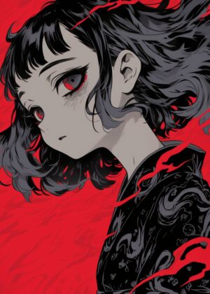 Crimson Soul: An Anime Art Print - Premium Wooden Framed Poster. Ready to Hang.