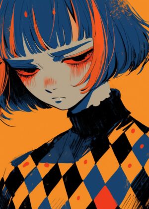 Abnormal Core: Melancholic Anime Girl Art Print - Premium Wooden Framed Poster. Ready to Hang.