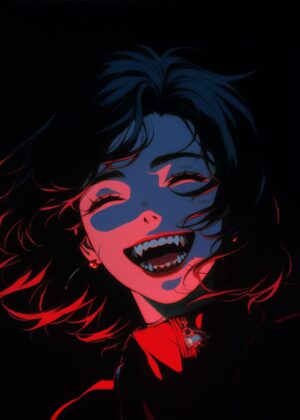 Devilish Smile: Anime Girl Art Print - Premium Wooden Framed Poster. Ready to Hang.