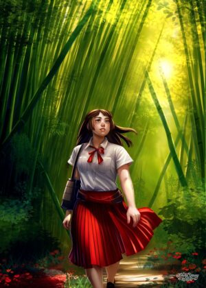 A Walk Through the Bamboo Forest: Digital Art Print - Premium Wooden Framed Poster. Ready to Hang.