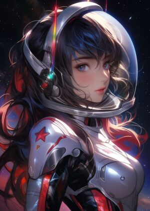 Stunning Anime Astronaut Girl Art Print - Premium Wooden Framed Poster. Ready to Hang.