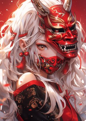 Anime Demon Assassin Girl: Fierce Beauty and Deadly Grace - Premium Wooden Framed Poster. Ready to Hang.