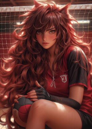 Fierce Volleyball Anime Girl Art Print - Premium Wooden Framed Poster. Ready to Hang.