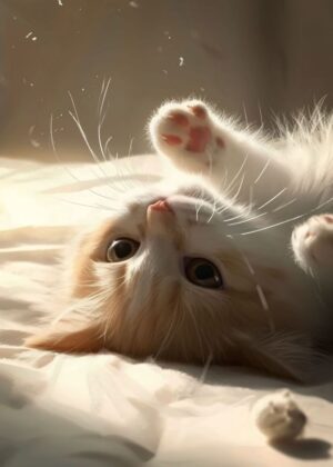 Adorable Kitten Sunbeam Art Print - Premium Wooden Framed Poster. Ready to Hang.