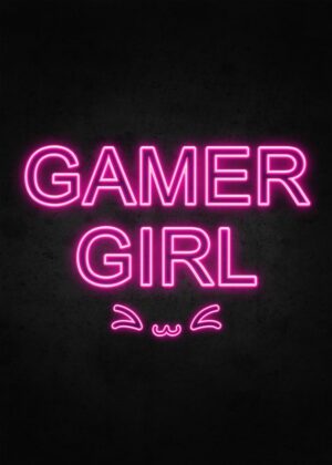 Neon Gamer Girl Art Print - Premium Wooden Framed Poster. Ready to Hang.