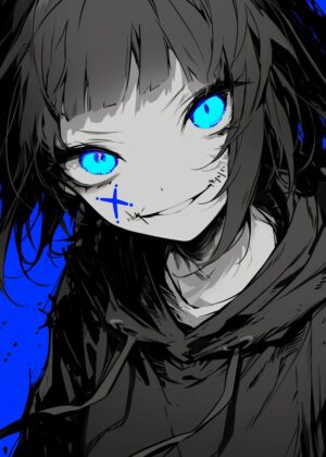 Blue Eye Glow Anime Art Print - Premium Wooden Framed Poster. Ready to Hang.