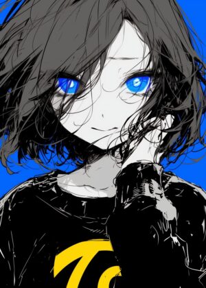Anime Girl with Vibrant Blue Eyes - Premium Wooden Framed Poster. Ready to Hang.